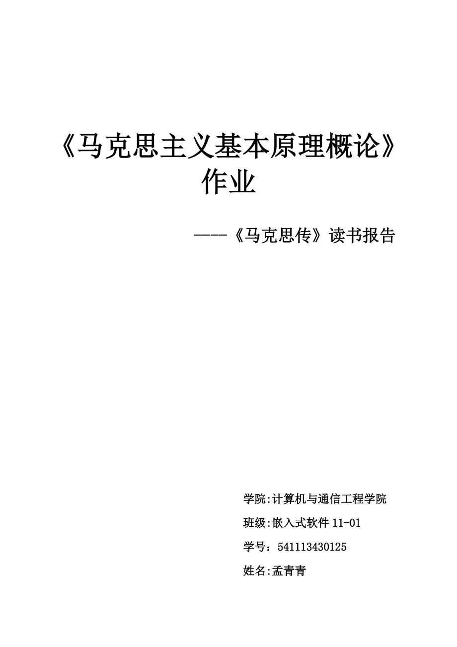 《馬克思傳》讀書報(bào)告4頁_第1頁