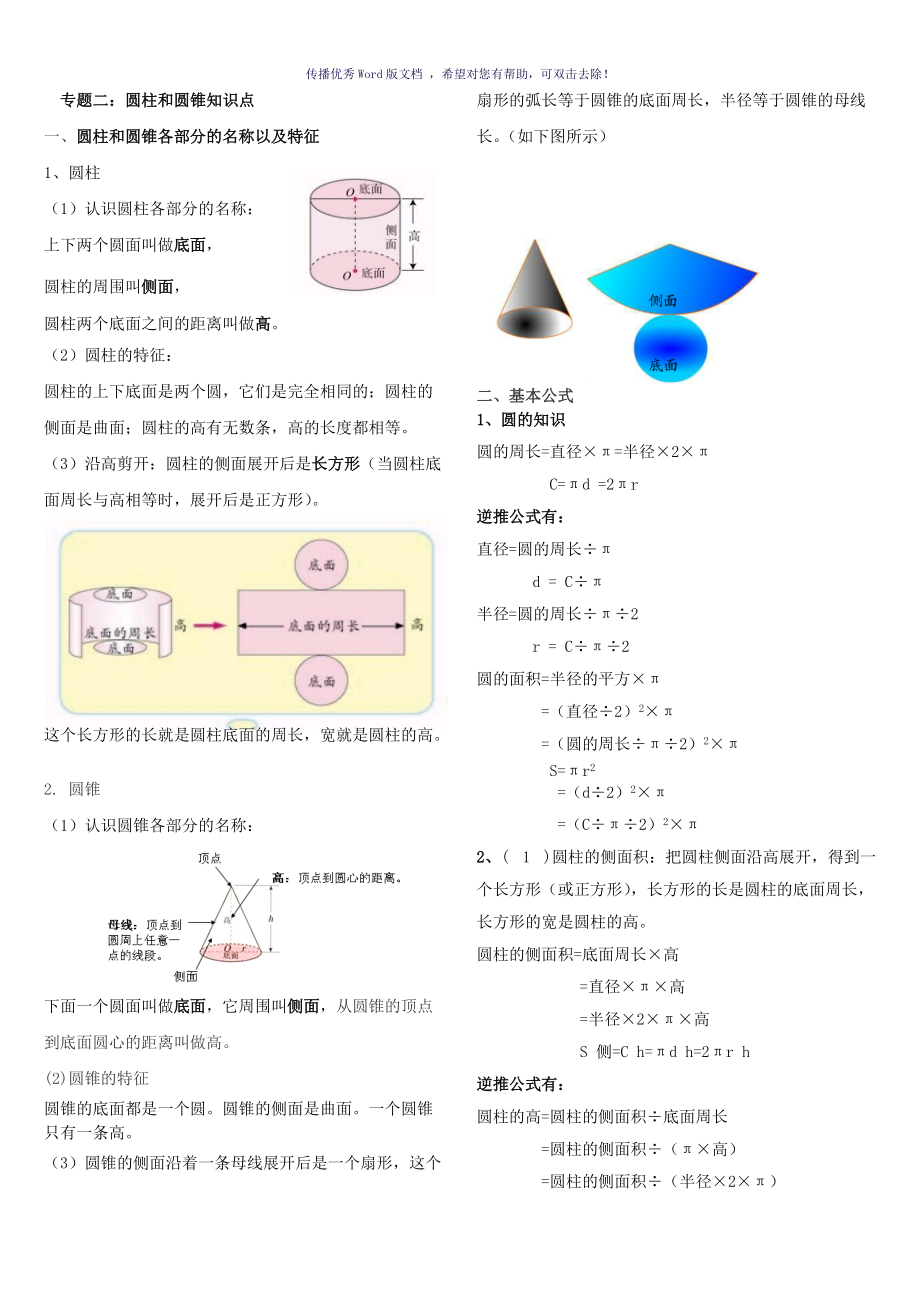 圆柱和圆锥知识点Word版_第1页