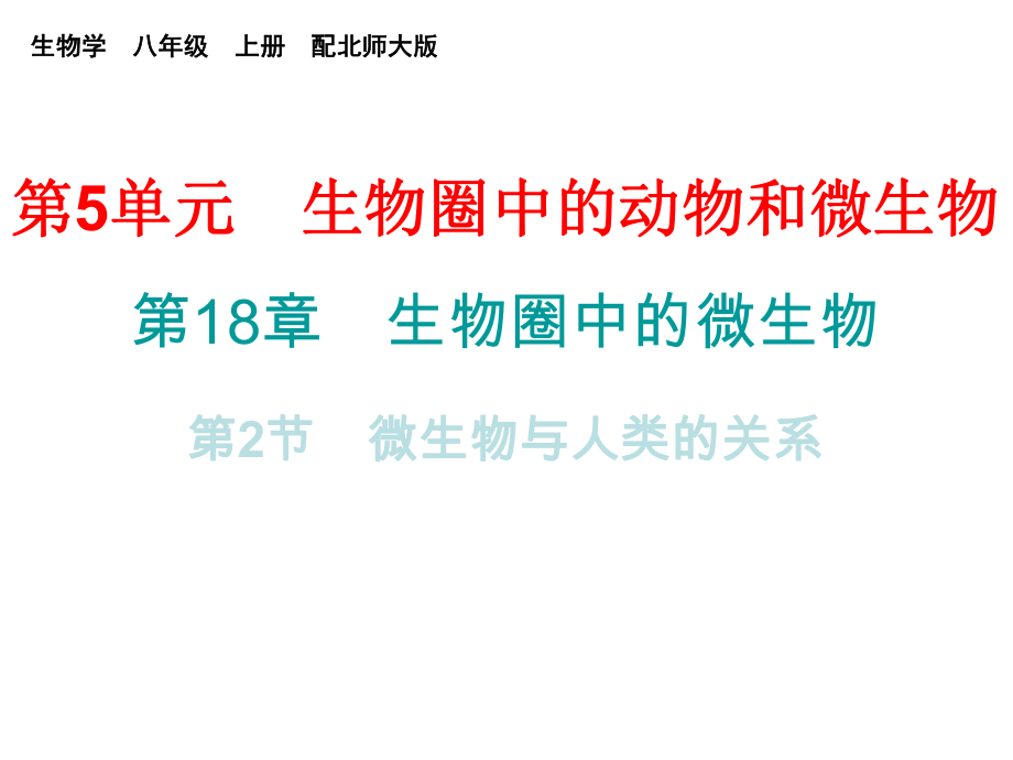 2018年秋八年級生物上冊北師大版課件：第18章第2節(jié) 微生物與人類的關系_第1頁