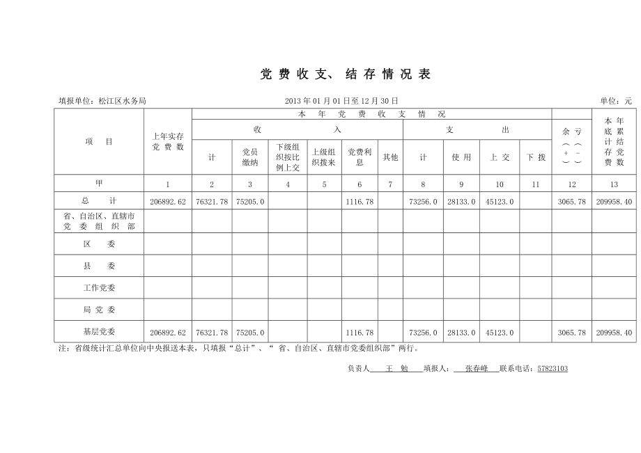 党费收支、 结存情况表_第1页