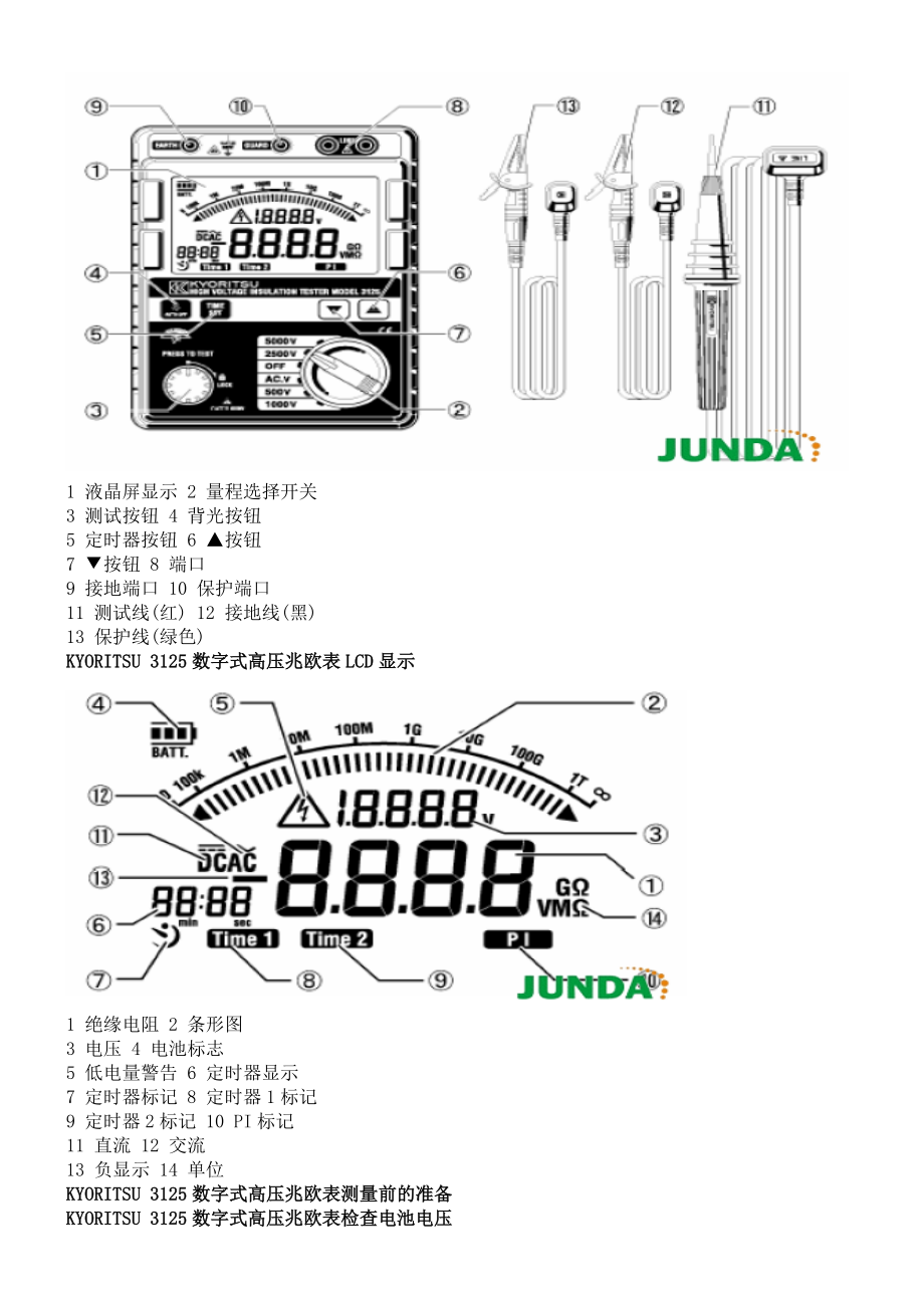 日本共立kyoritsu3125数字式高压兆欧表操作说明书