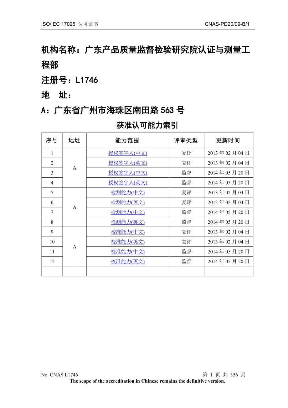 机构名称：广东产品质量监督检验研究院认证与测量工程部_第1页