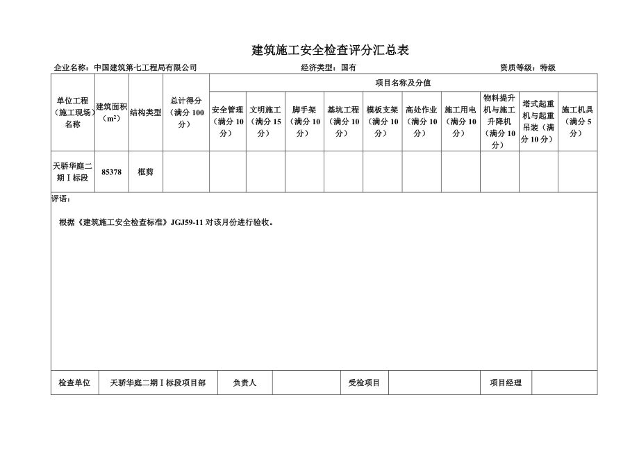 某建筑工程局建筑施工安全检查标准表格_第1页