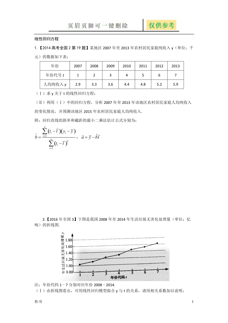 线性回归方程题型教学培训_第1页