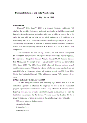 SQL Server 2005 的商業(yè)智能和數(shù)據(jù)存儲畢業(yè)論文外文翻譯