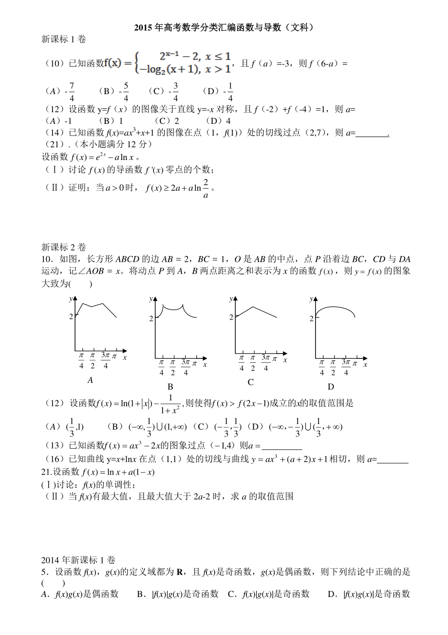 高考题分类汇编文科函数与导数_第1页