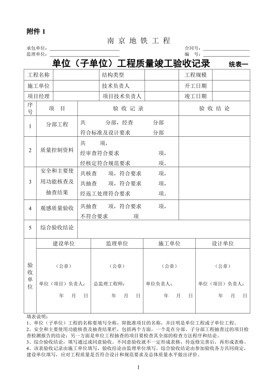 南京地铁工程验收管理表格_第1页