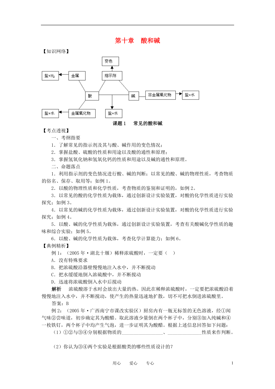 九年級化學 第十章酸和堿知識點總結 人教新課標版_第1頁