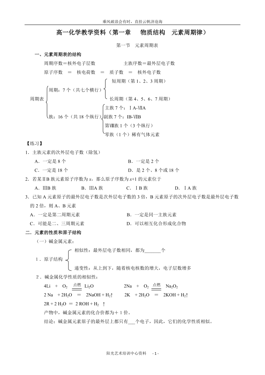 人教版高中化學(xué)必修2全冊(cè)知識(shí)點(diǎn)和練習(xí)_第1頁(yè)