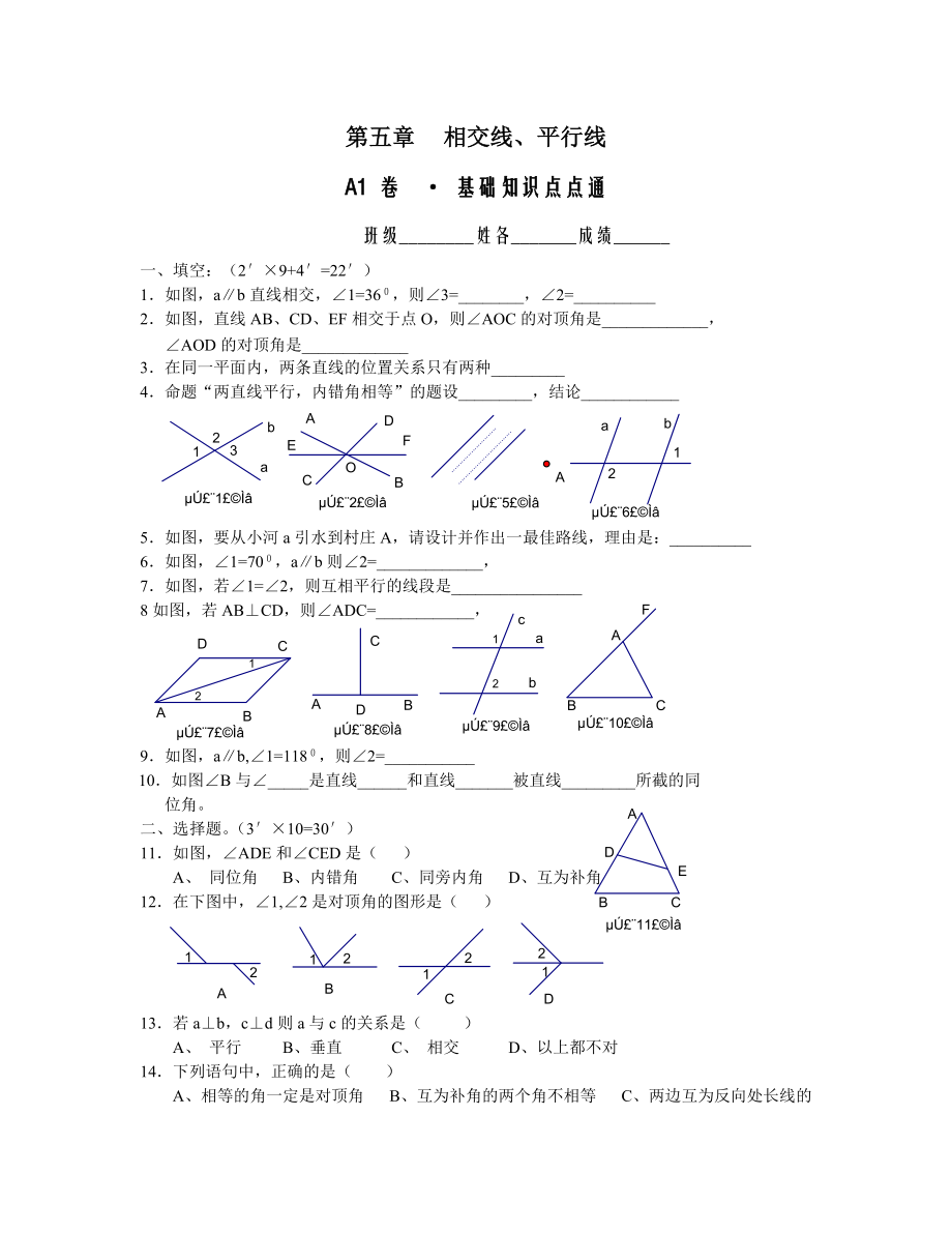 新课标人教版七年级数学下册各章单元能力检测试卷_第1页