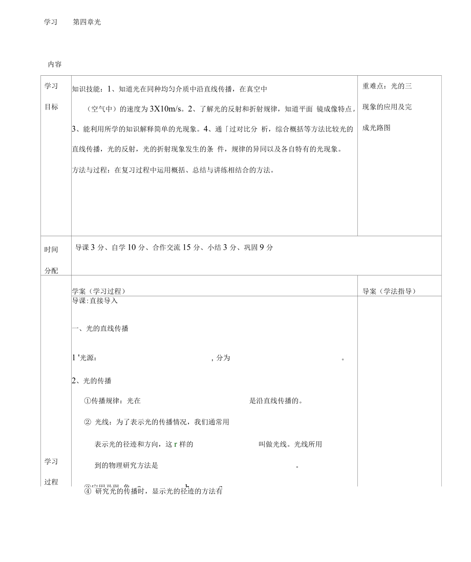 陜西省山陽縣色河中學(xué)八年級物理上冊《第四章光現(xiàn)象》復(fù)習(xí)導(dǎo)學(xué)案(無答案)(新版)新人教版_第1頁