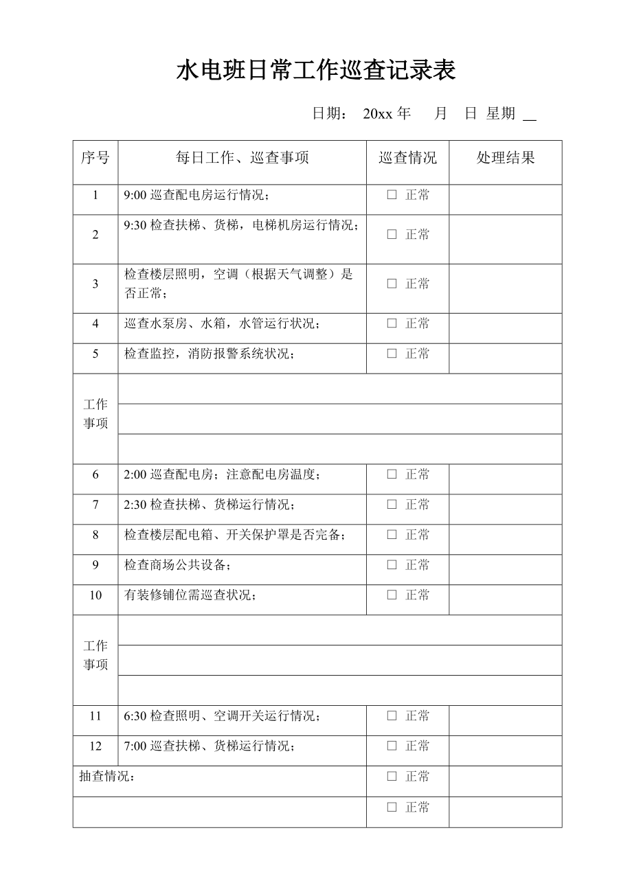 水电班日常工作巡查记录表_第1页