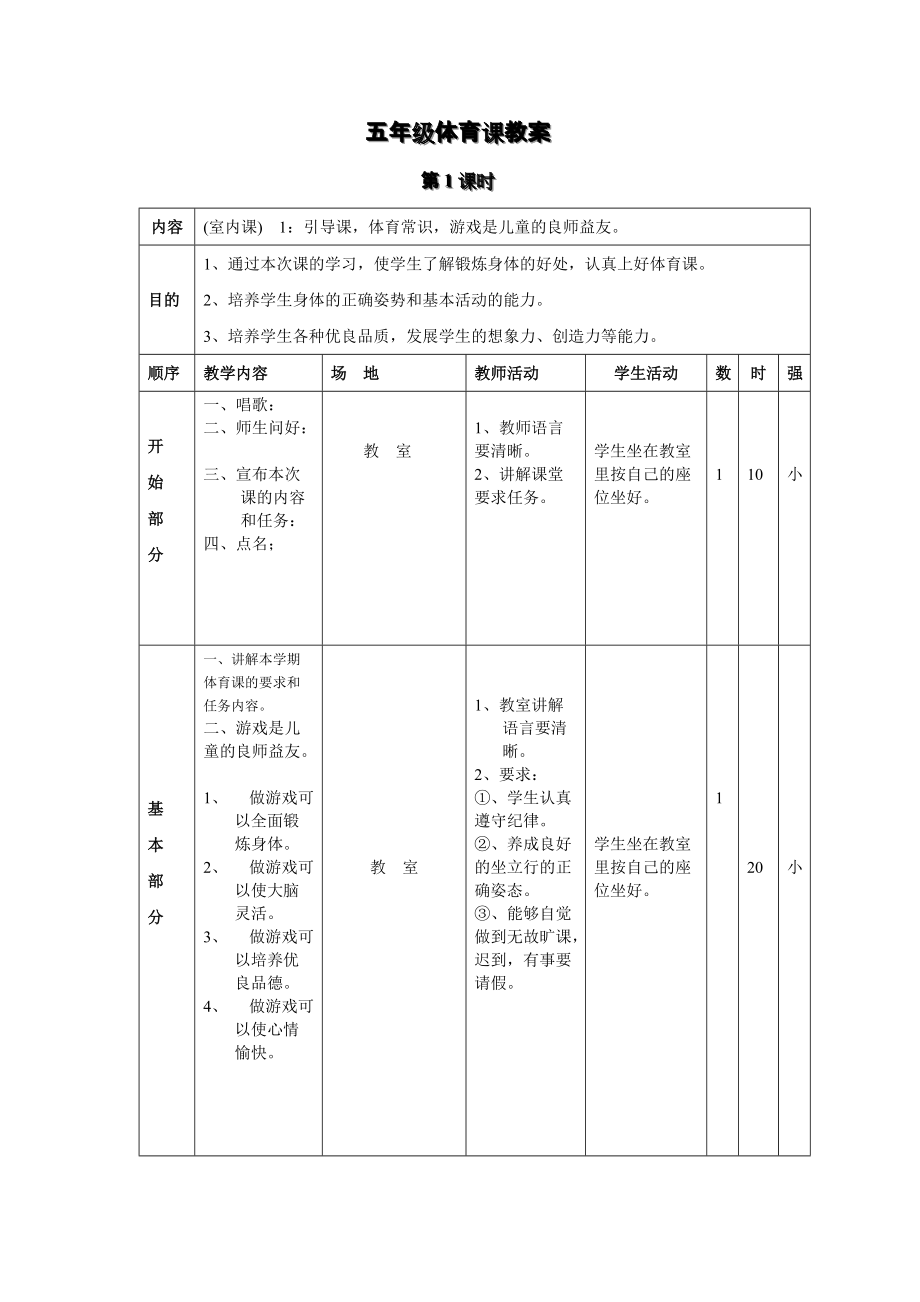 小学五年级下册体育教案全册_第1页