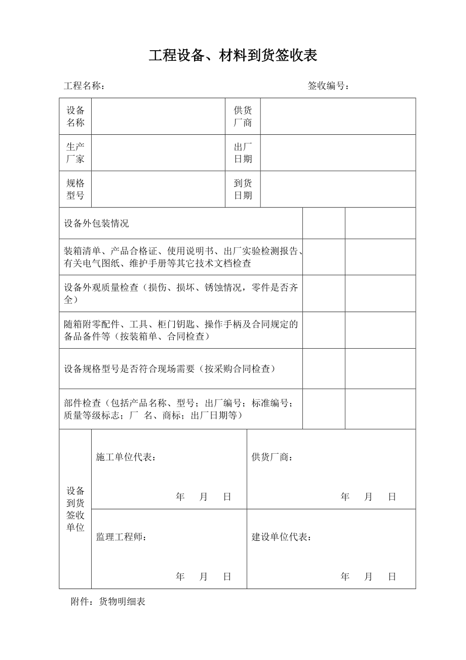 材料签收表模板图片