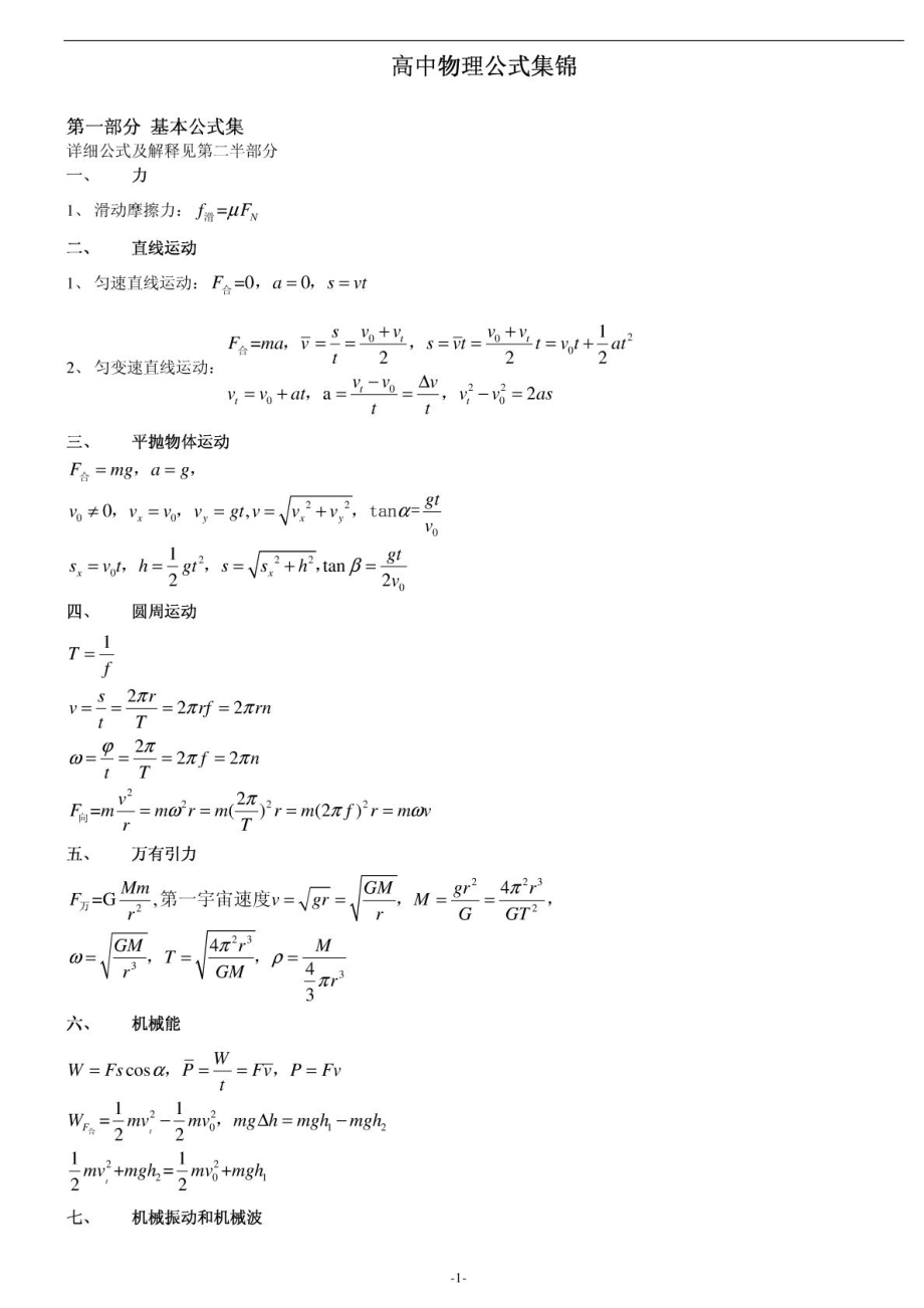 人教版高中物理公式_第1頁