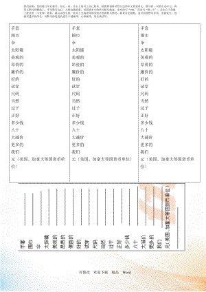 PEP版四年級下英語Unit 6 單詞背誦默寫紙