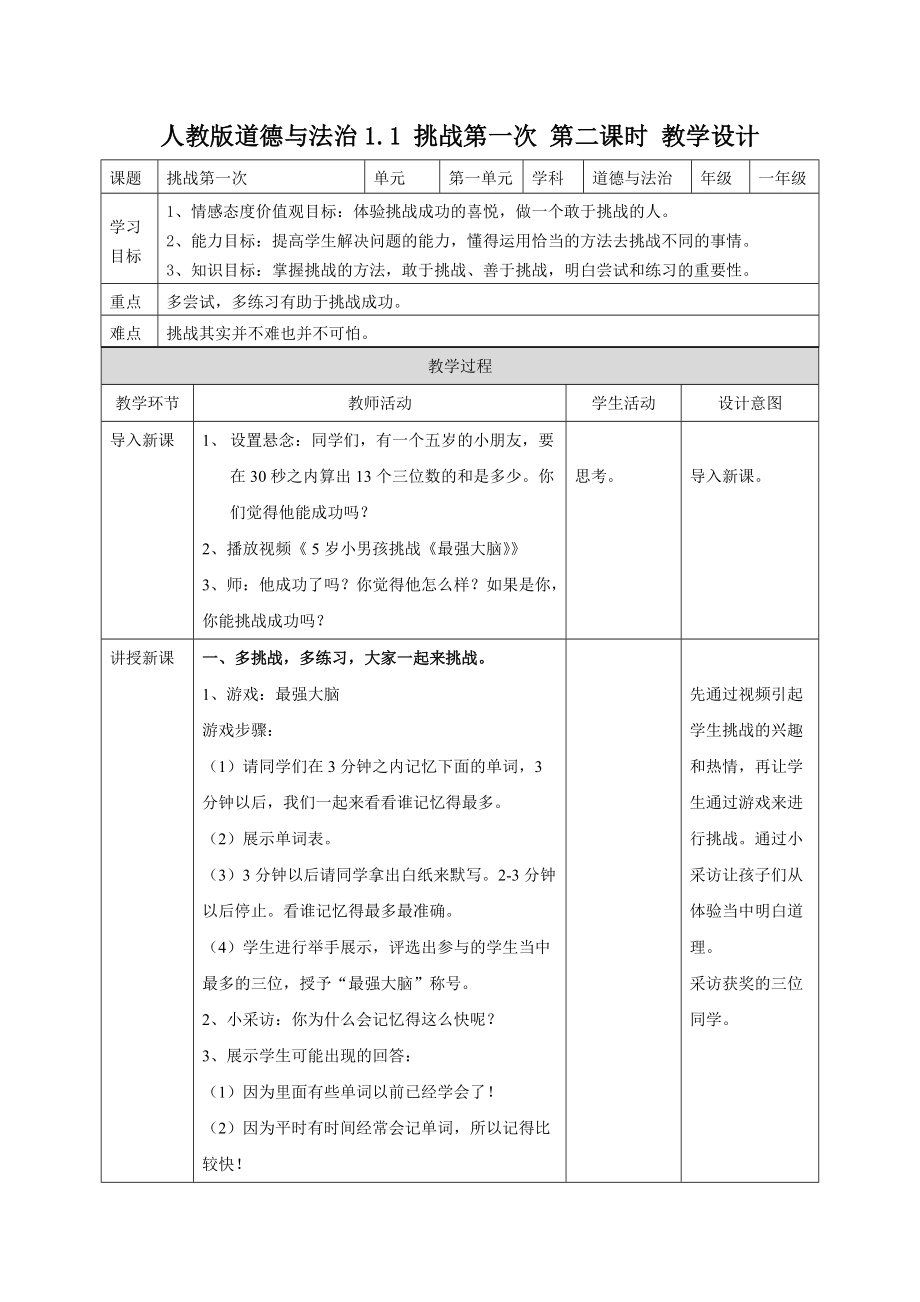 道法二下1.1 挑戰(zhàn)第一次第二課時(shí) 教案_第1頁(yè)