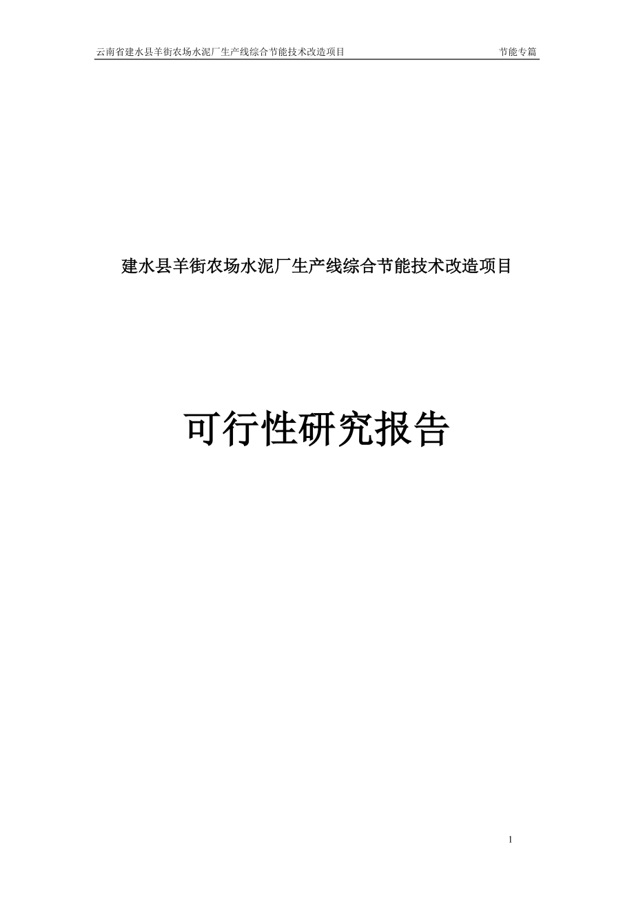 建水县羊街农场水泥厂生产线综合节能技术改造项目可行性研究报告_第1页