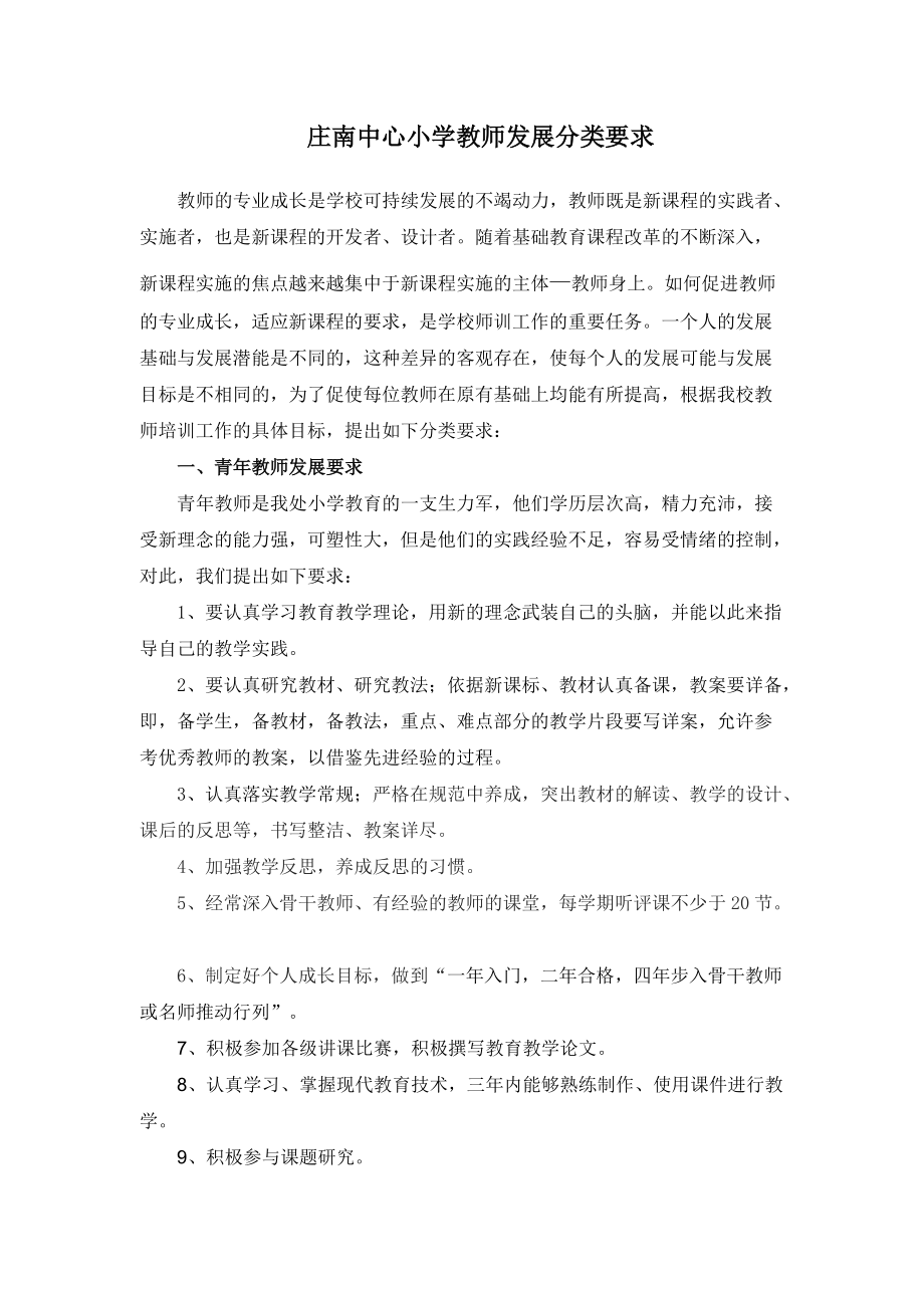 庄南中心小学教师发展分类要求_第1页