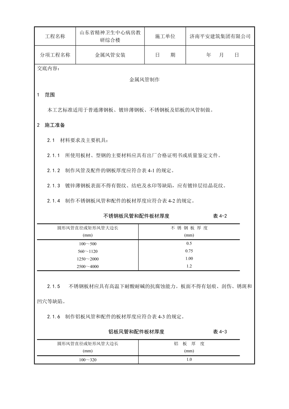 综合楼金属风管制作工艺_第1页