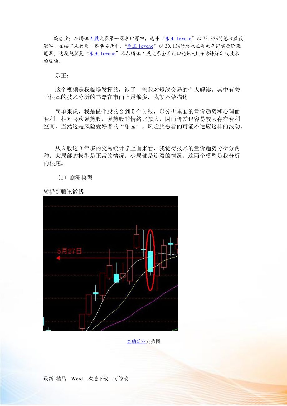 【经济金融】炒股大赛冠军实盘短线交易的技巧_第1页