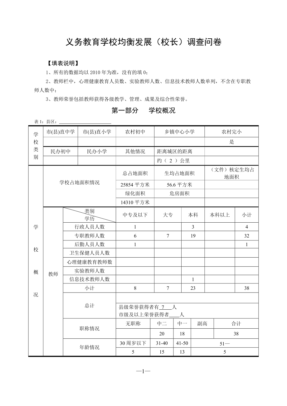 义务教育学校均衡发展（校长）调查问卷_第1页