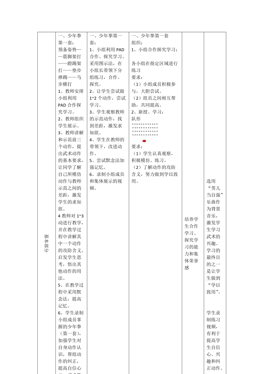 小學體育少年拳第一套教案