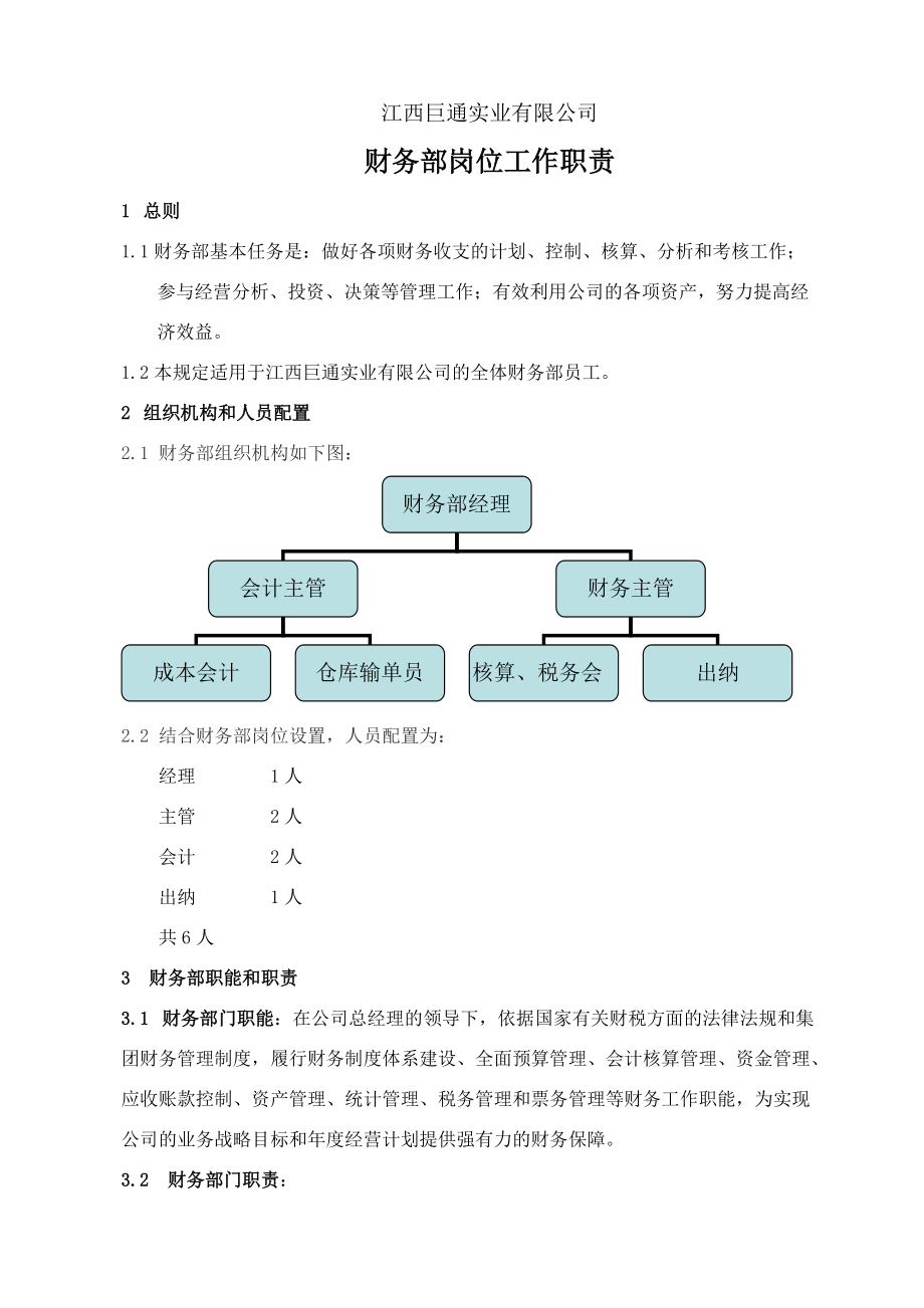 《财务部岗位职责》_第1页