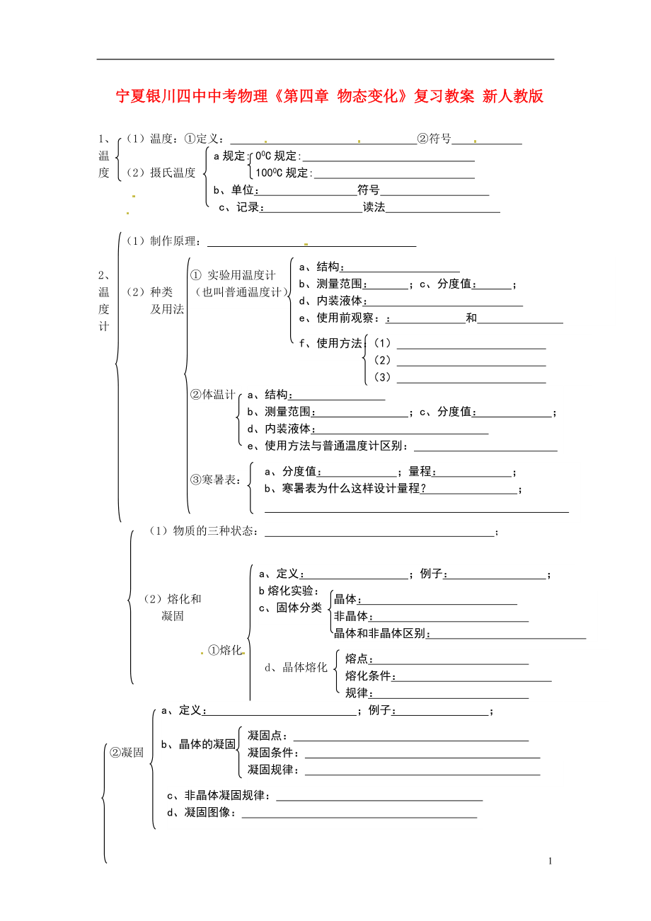 中考物理《第四章 物態(tài)變化》復(fù)習(xí)教案 新人教版_第1頁