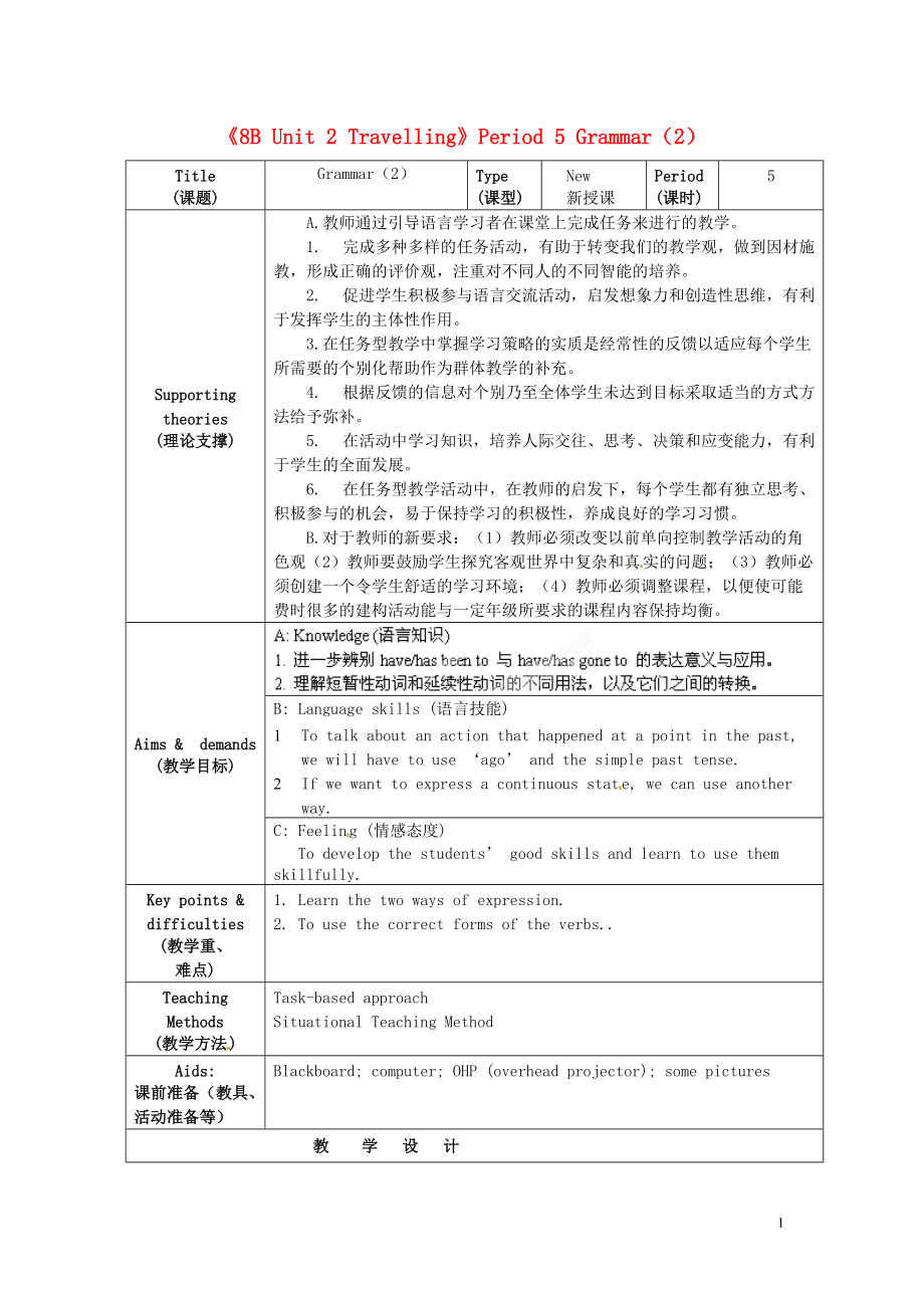 八年級英語下冊《8B Unit 2 Travelling》Period 5 Grammar（2）教案 牛津版_第1頁