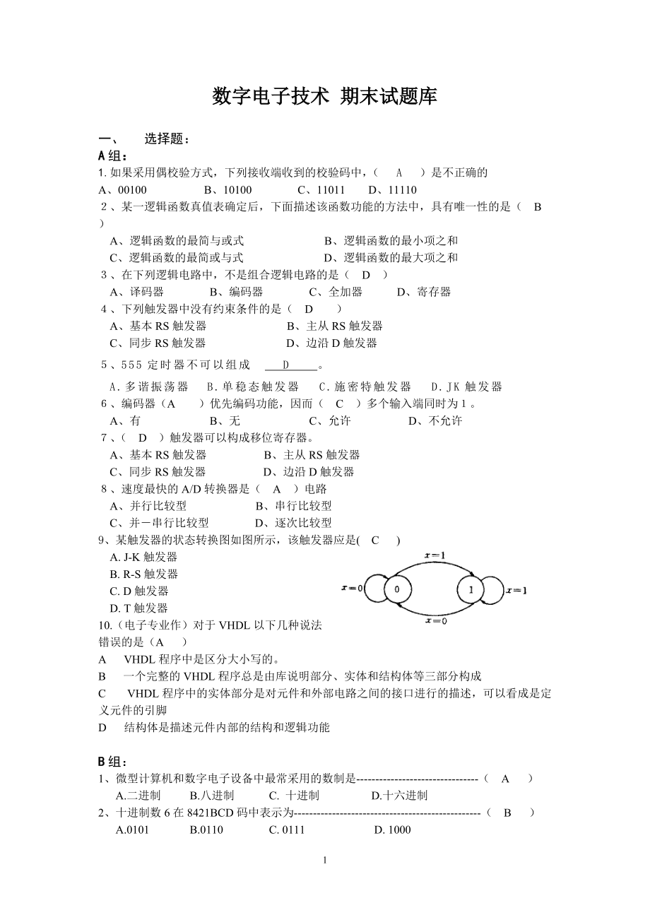 數字電子技術試題庫及答案 期末考試秘籍.doc_第1頁