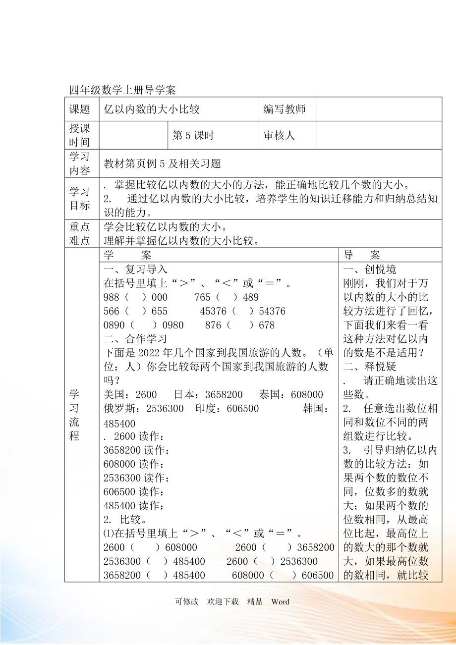 人教版四年級上數(shù)學(xué)第5課時億以內(nèi)數(shù)的大小比較_第1頁