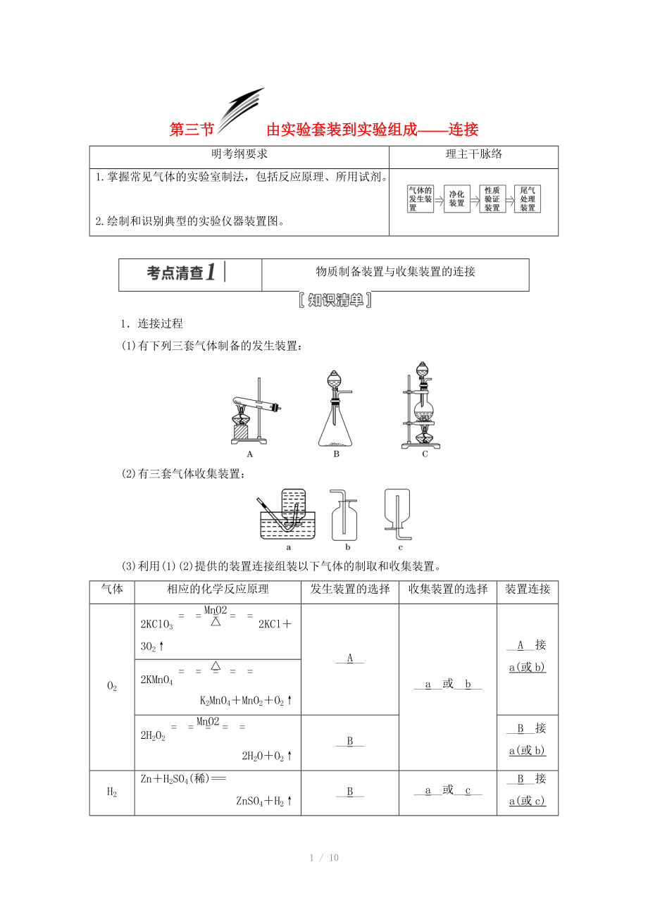 （人教通用版）2015屆高考化學一輪總復習講義 第三節(jié) 由實驗套裝到實驗組成連接_第1頁