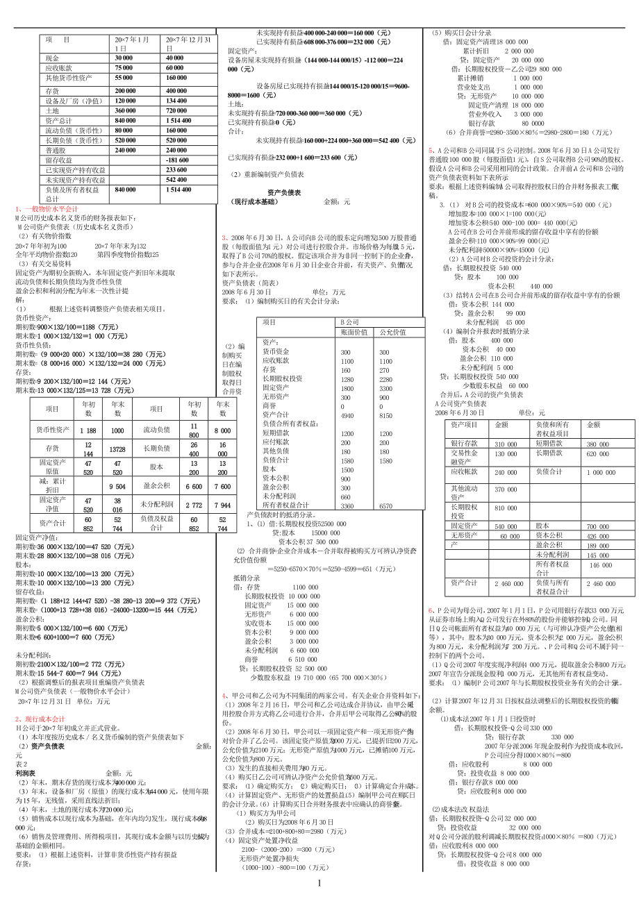 電大【高級財務會計 】業(yè)務題考試答案小抄_第1頁