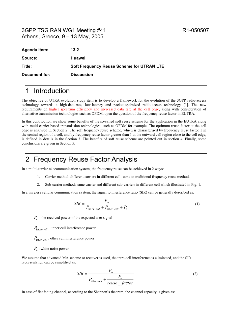 LTE ICIC 提案：R1050507soft frequency reuse HW_第1页