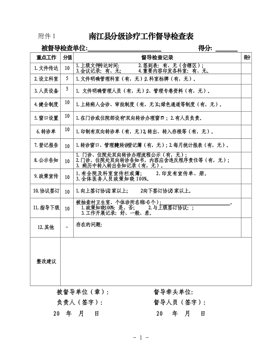 附件1 南江县分级诊疗工作督导检查表_第1页