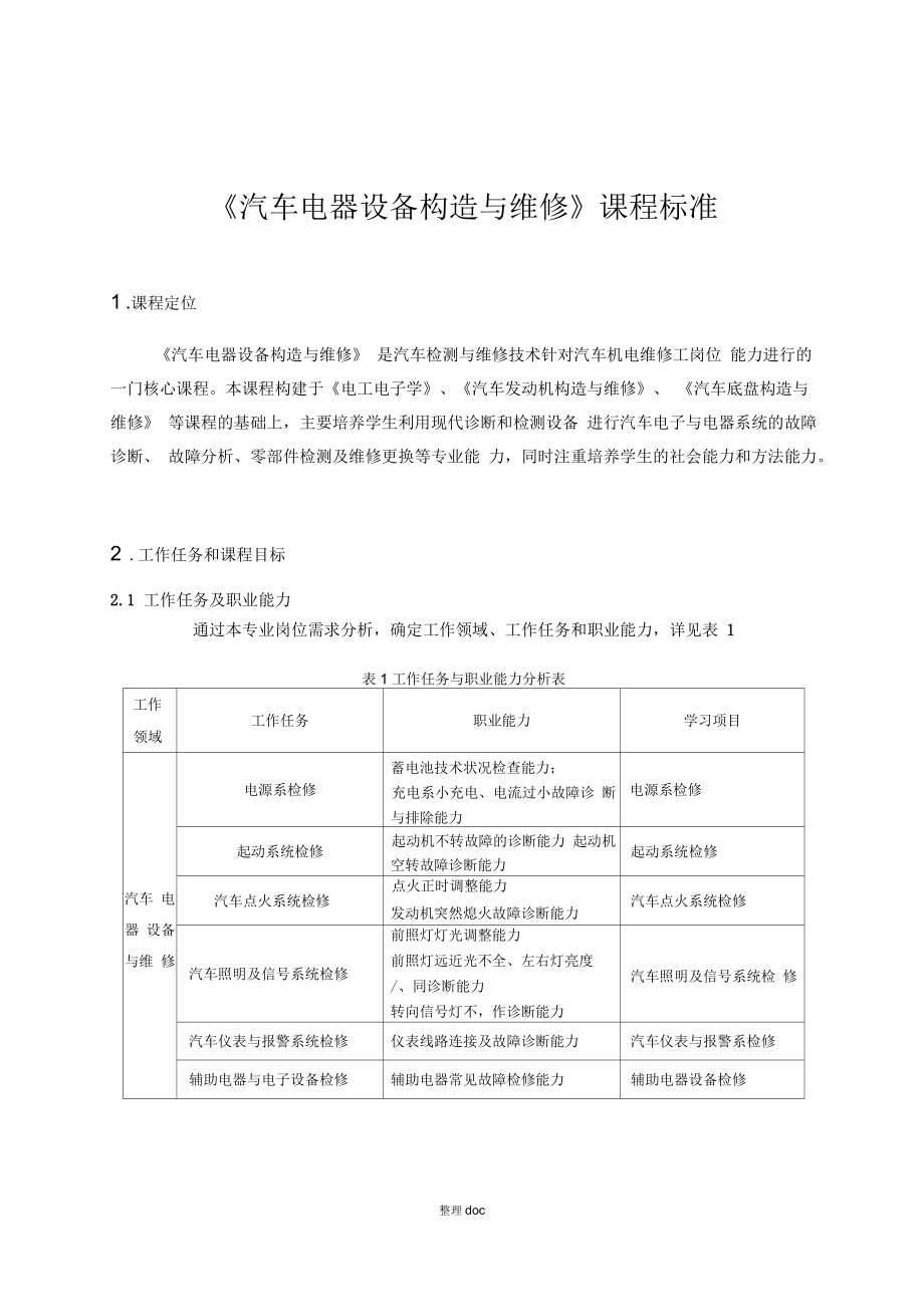 汽车电气系统检修课程标准_第1页