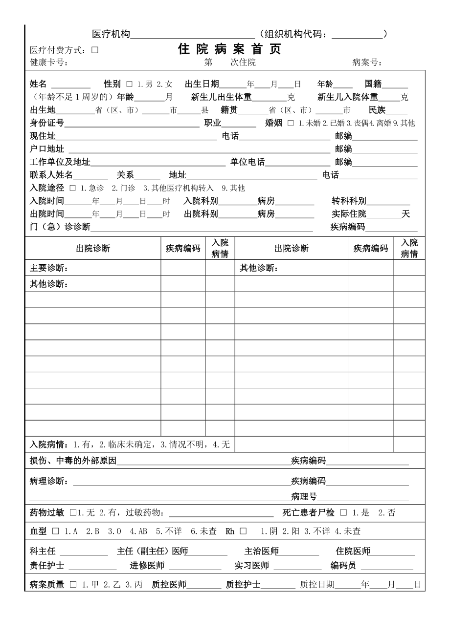 整理版新住院病历首页版