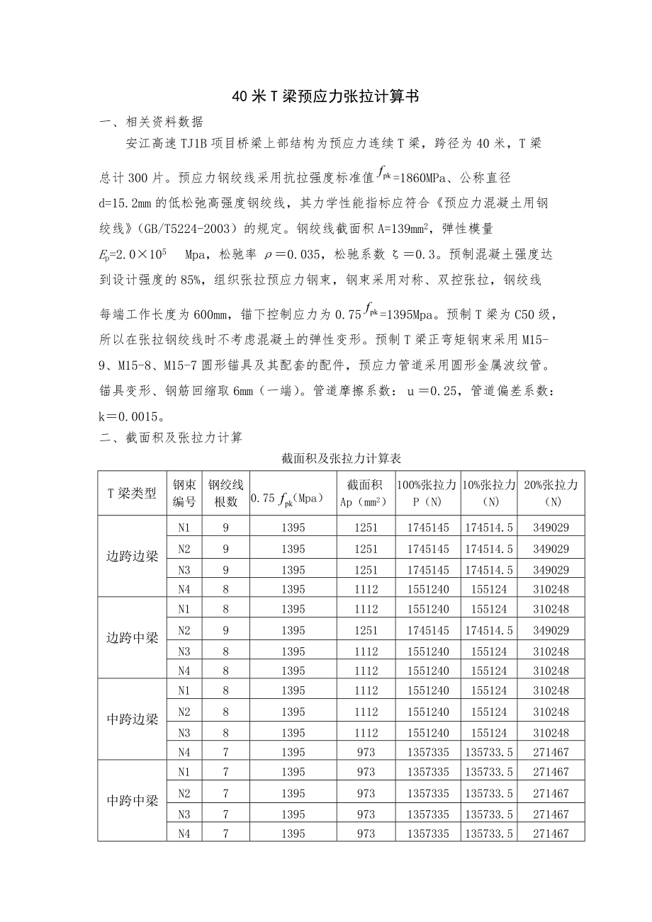 40米T梁预应力张拉计算书_第1页