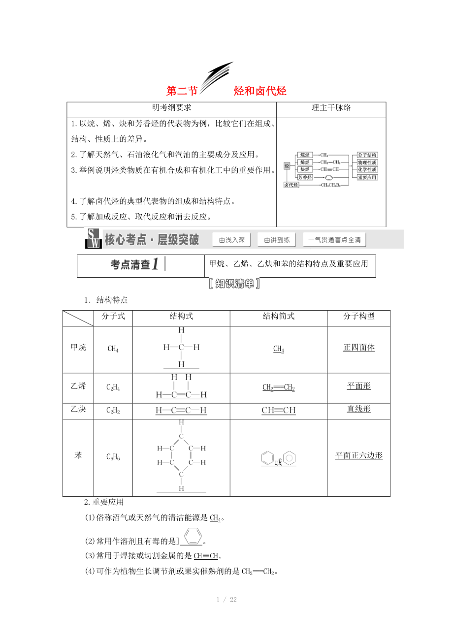 （人教通用版）2015屆高考化學一輪總復習講義 第二節(jié) 烴和鹵代烴_第1頁