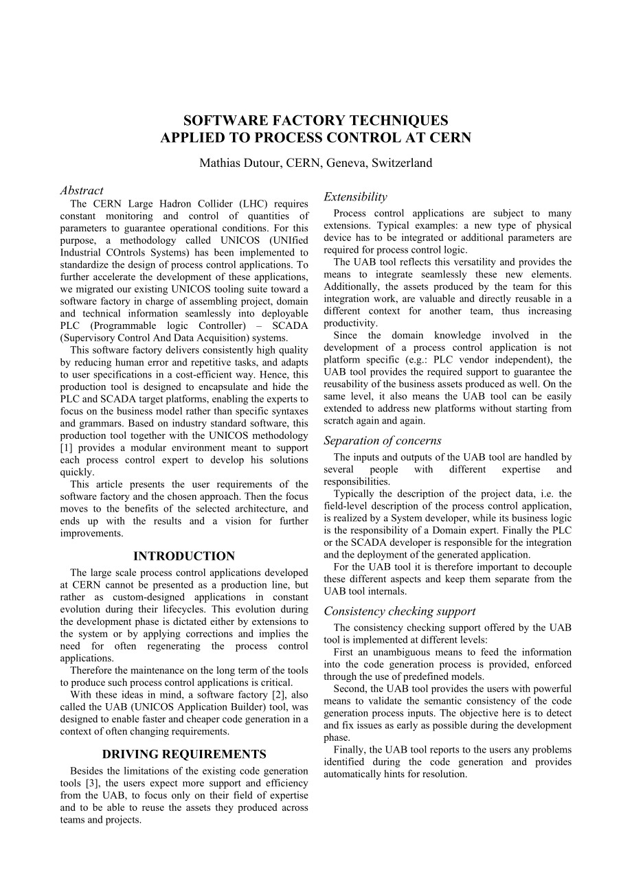 Software factory techniques applied to Process Control at CERN_第1页