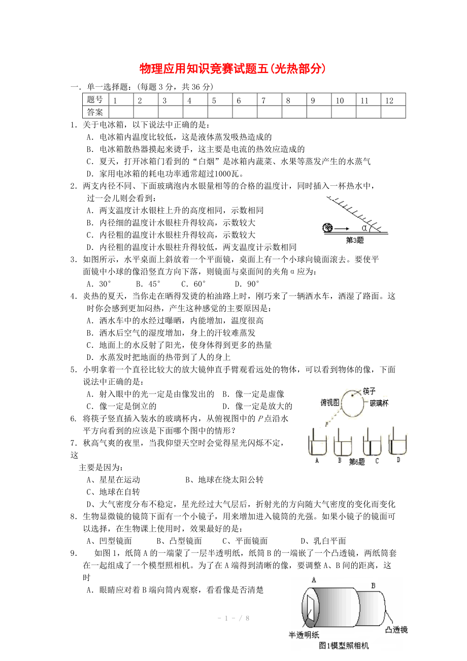 高中物理競(jìng)賽試題分類匯編5 光熱部分_第1頁(yè)