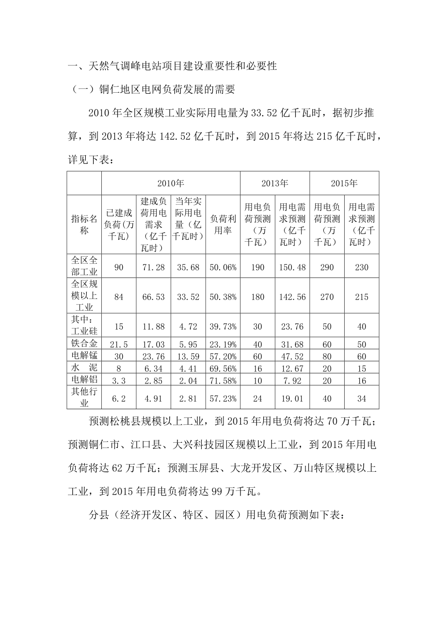 铜仁地区天然气调峰电站项目建设方案_第1页