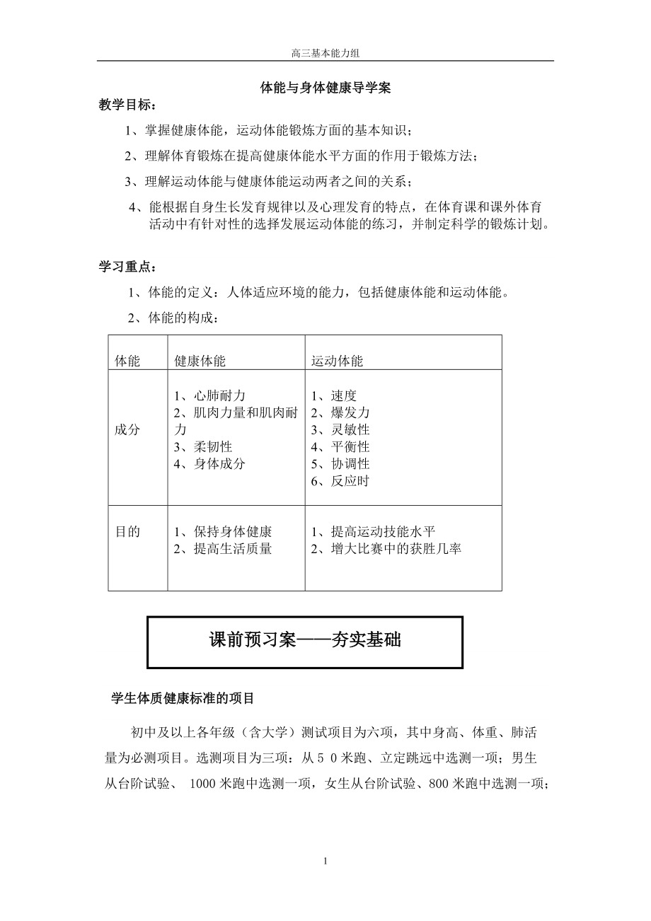 体育健康—体能与身体健康导学案 高中体育ppt课件教案 人教版_第1页