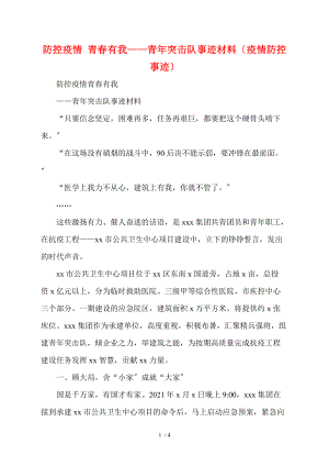 防控疫情 青春有我——青年突擊隊事跡材料（疫情防控事跡）