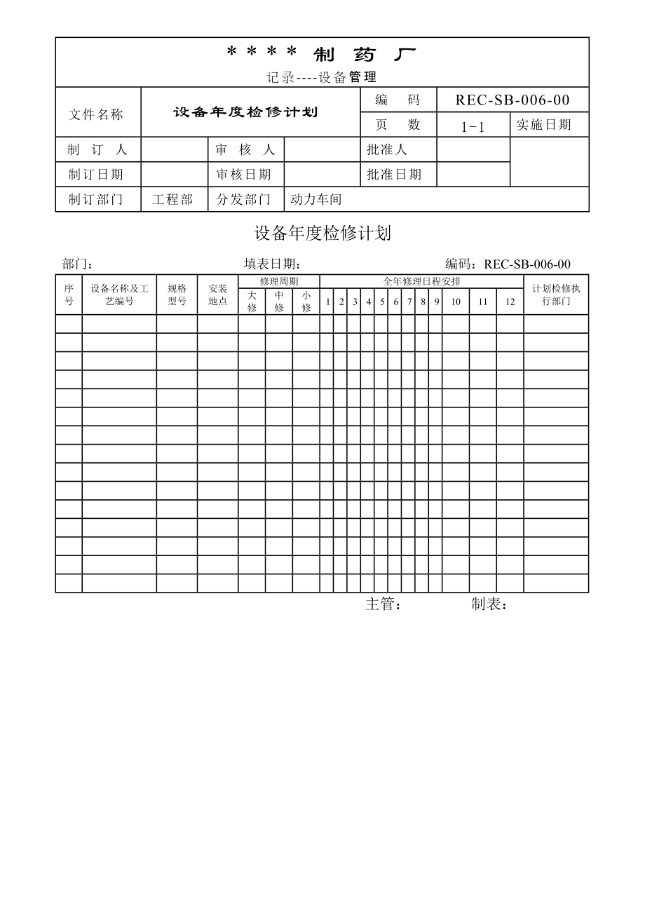 006设备检修计划表[设备管理记录]_第1页