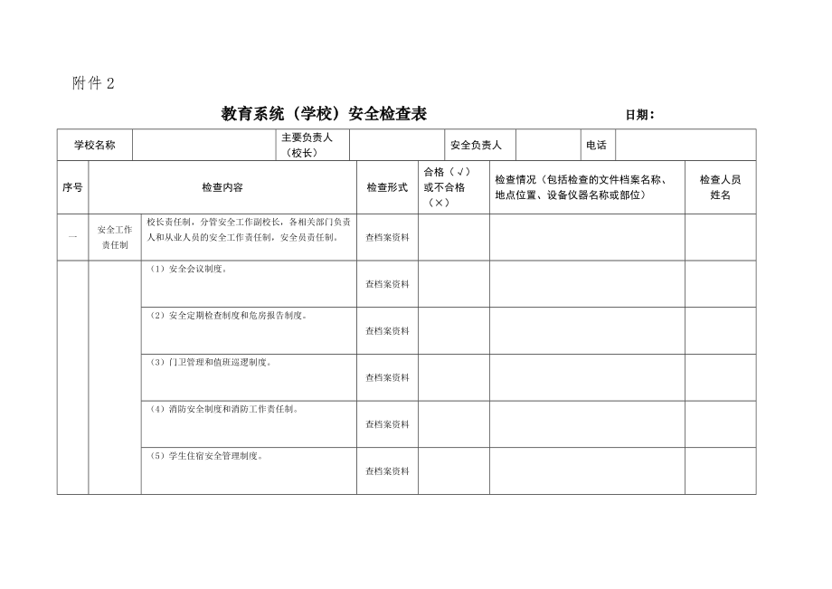 教育系统学校安全检查表