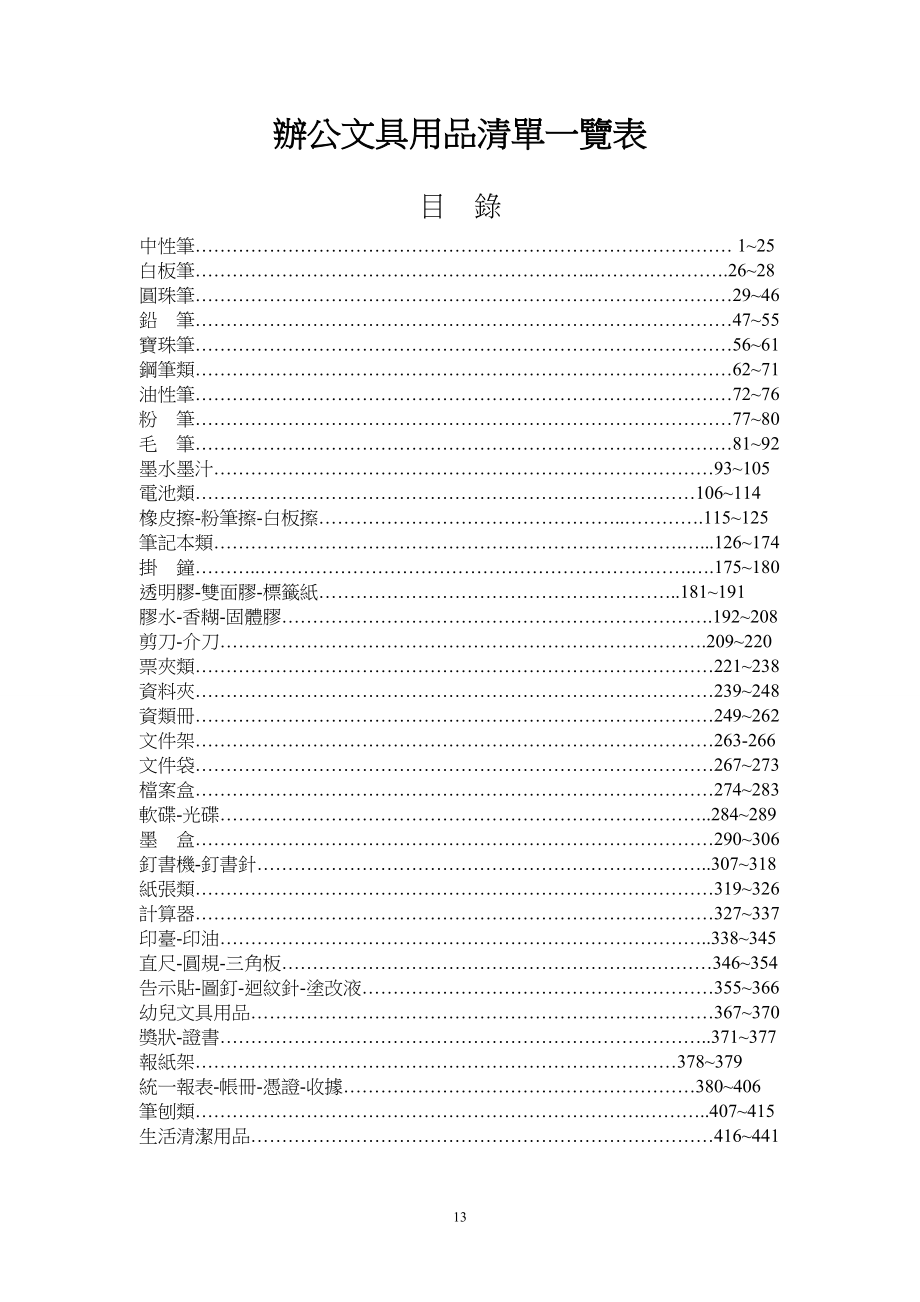 辦公文具用品清單技術(shù)文件.doc_第1頁