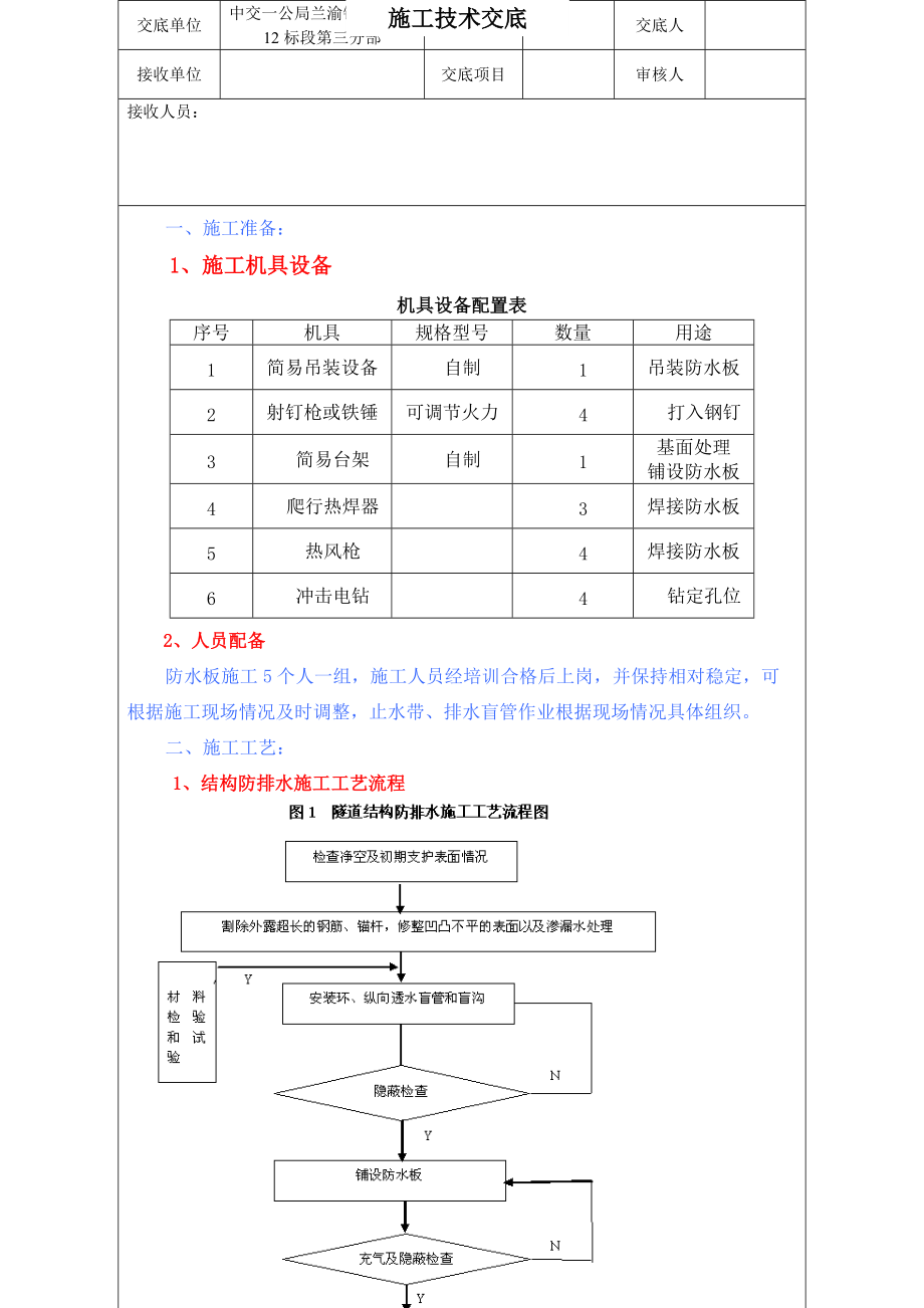 铁路隧道防排水施工技术交底_第1页