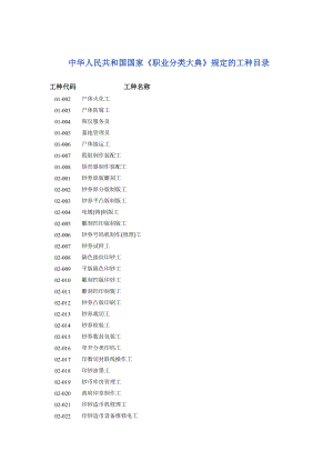 中華人民共和國國家《職業(yè)分類大典》規(guī)定的工種目錄